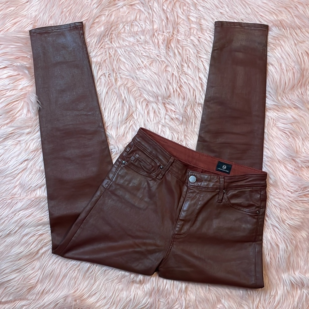 AG Adriano Goldschmied Burn Red Woman’s Faux Leather Jean Size 28